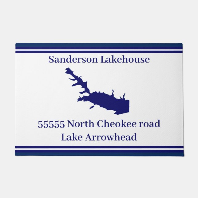 Personalised Name Lake Arrowhead Map Navy Blue Doo Doormat (Front)