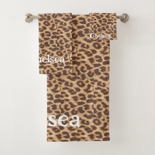Personalised  name  Leopard print  bath towel set
