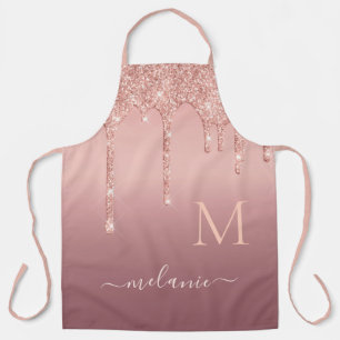 Personalised Name Letter Rose Gold Glitter Apron