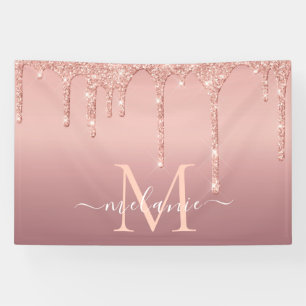 Personalised Name Letter Rose Gold Glitter Banner