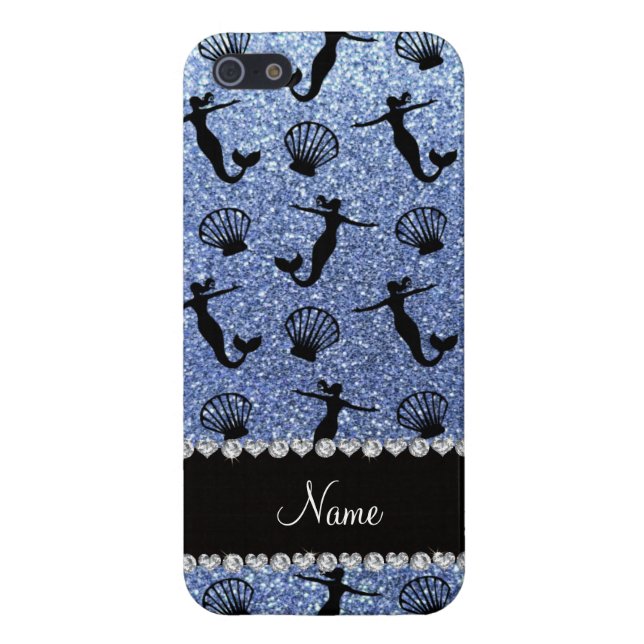 Personalised name light blue glitter mermaids iPhone case (Back)
