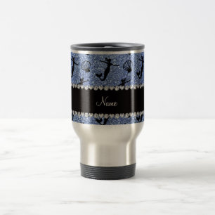 Personalised name light blue glitter mermaids travel mug