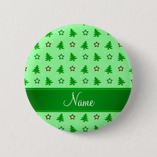 Personalised name light green christmas stars 6 cm round badge