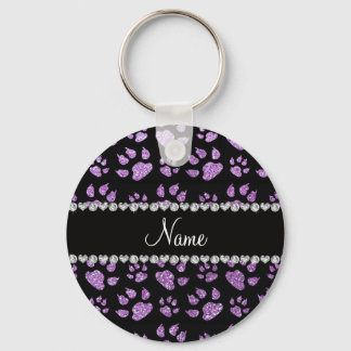 Personalised name light purple glitter cat paws key ring