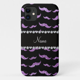 Personalised name light purple glitter moustaches Case-Mate iPhone case