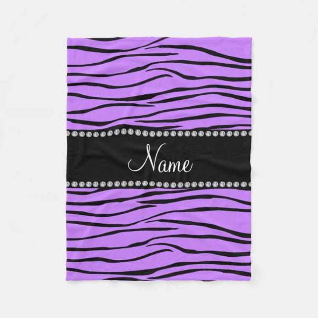 Personalised name light purple zebra stripes fleece blanket (Front)