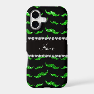 Personalised name lime green glitter moustaches