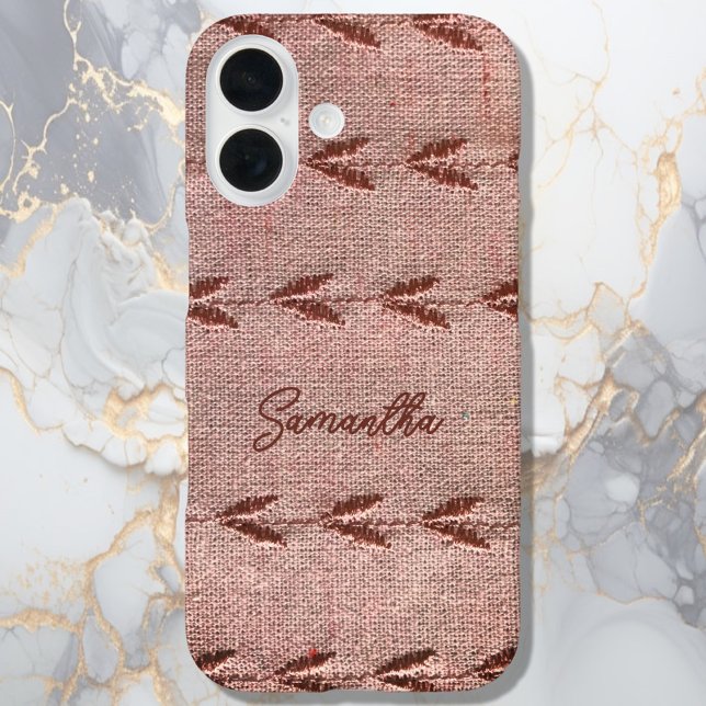 Personalised Name Linen Toile Powder Pink Stripes Case-Mate iPhone Case (Creator Uploaded)