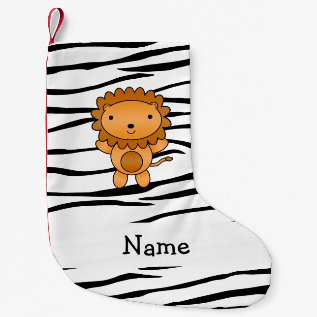 Personalised name lion zebra stripes small christmas stocking (Front)