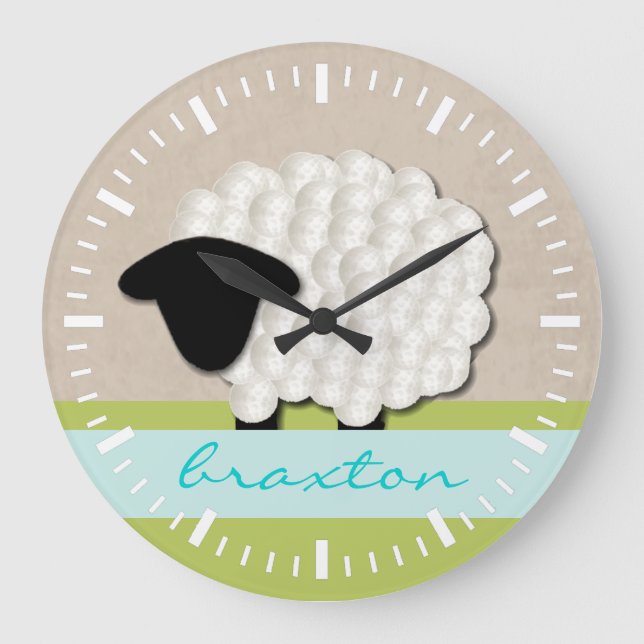Personalised Name Little Lamb Nursery Clock (Front)