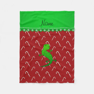 Personalised name lizard red candy canes fleece blanket