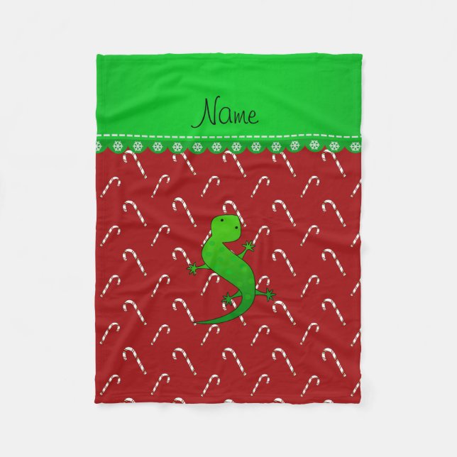 Personalised name lizard red candy canes fleece blanket (Front)