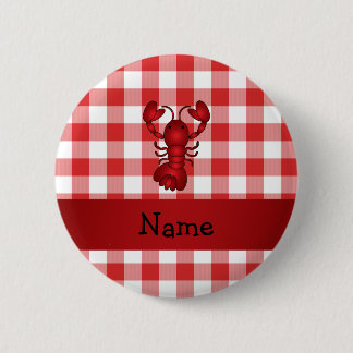 Personalised name lobster red picnic checkers 6 cm round badge