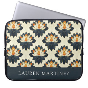 Personalised Name Lotus Flower Pattern Laptop Sleeve