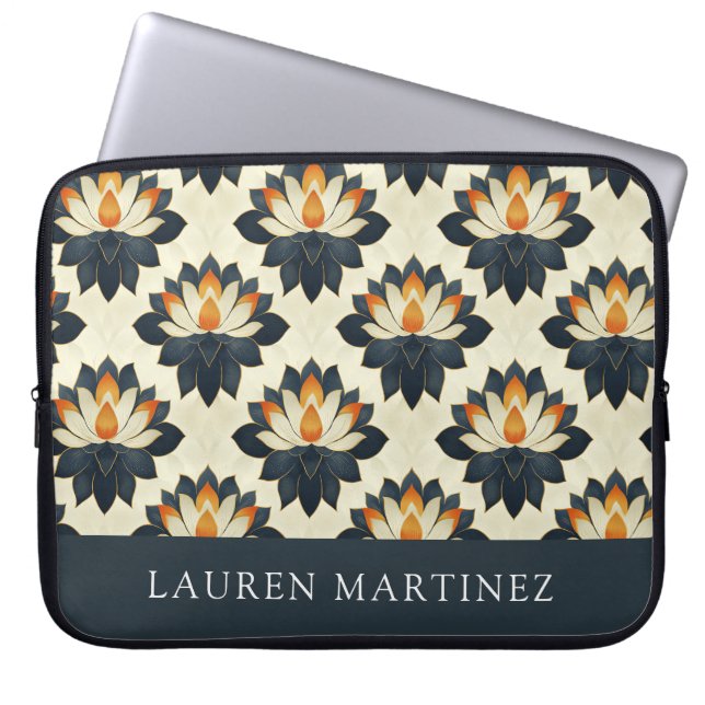 Personalised Name Lotus Flower Pattern Laptop Sleeve (Front)