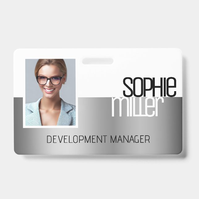 Personalised Name Luxury Silver Gradient Trendy  ID Badge (Front)
