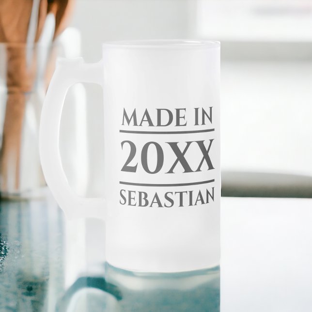 Personalised Name Made in Year Frosted Glass Beer Mug (Personalized Name Made in Year Frosted Glass Beer Mug from Ricaso. Great birthday gift idea)