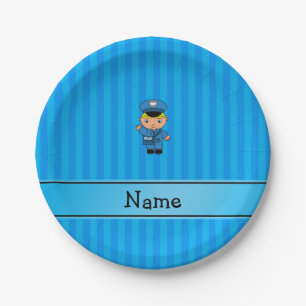 Personalised name mailman blue stripes paper plate