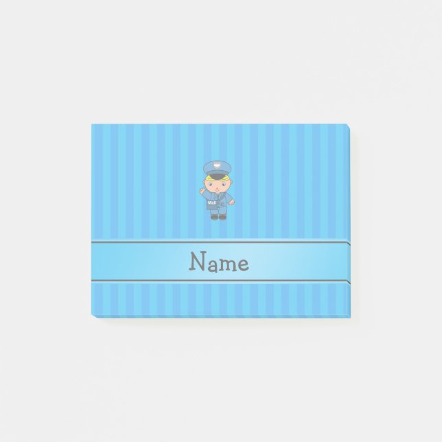 Personalised name mailman blue stripes post-it notes (Front)