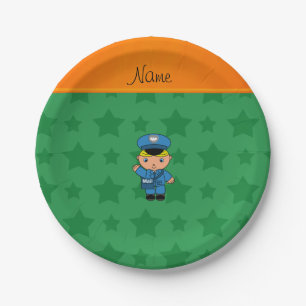 Personalised name mailman green stars paper plate