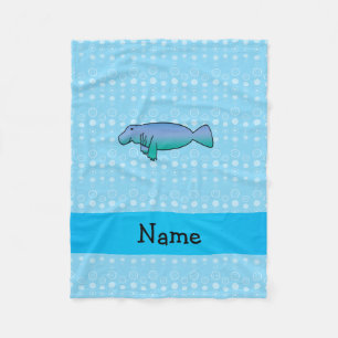 Personalised name manatee blue bubbles fleece blanket