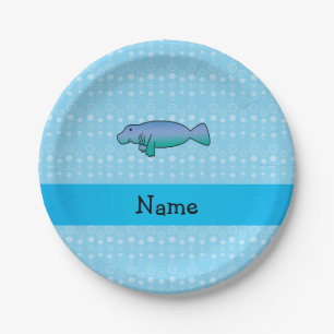 Personalised name manatee blue bubbles paper plate