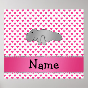 Personalised name manatee pink hearts polka dots poster