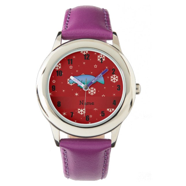 Personalised name manatee red snowflakes watch (Front)