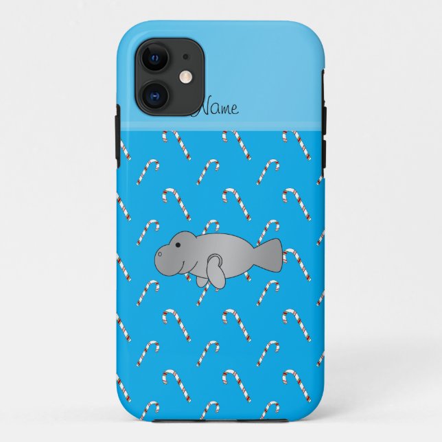 Personalised name manatee sky blue candy canes Case-Mate iPhone case (Back)