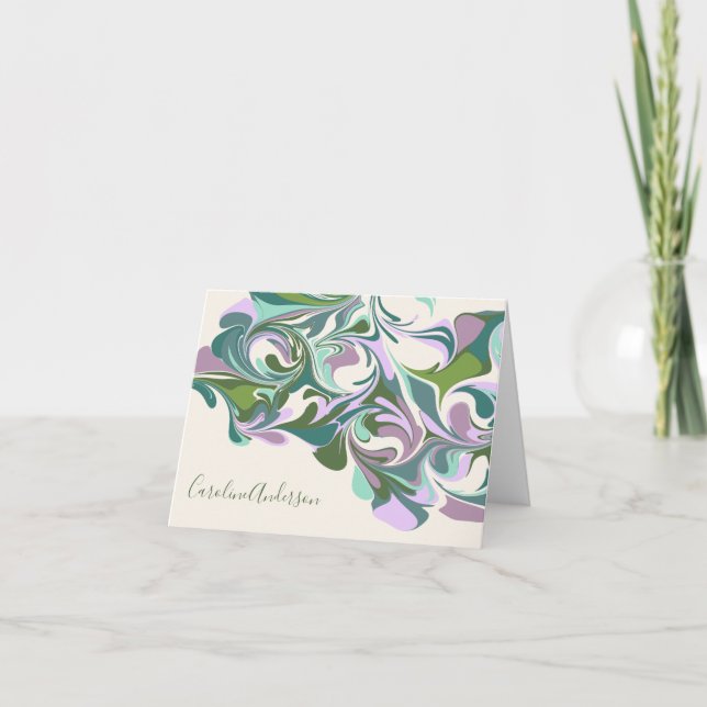 Personalised Name Marble Swirl Purple Green Note Card (Front)