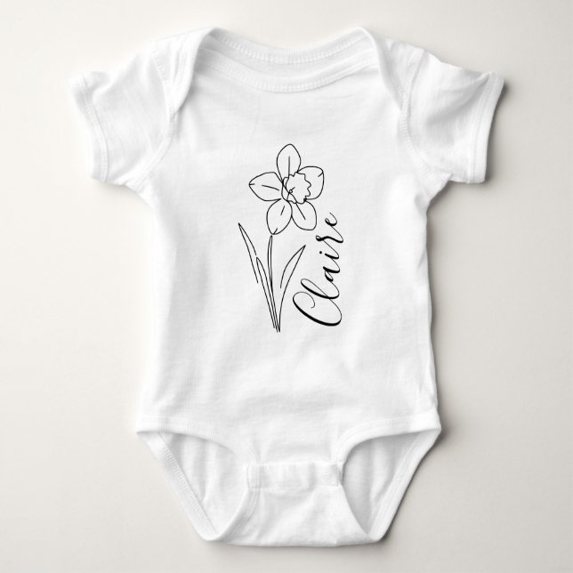 Personalised name March daffodil Birth Flower Baby Bodysuit (Front)