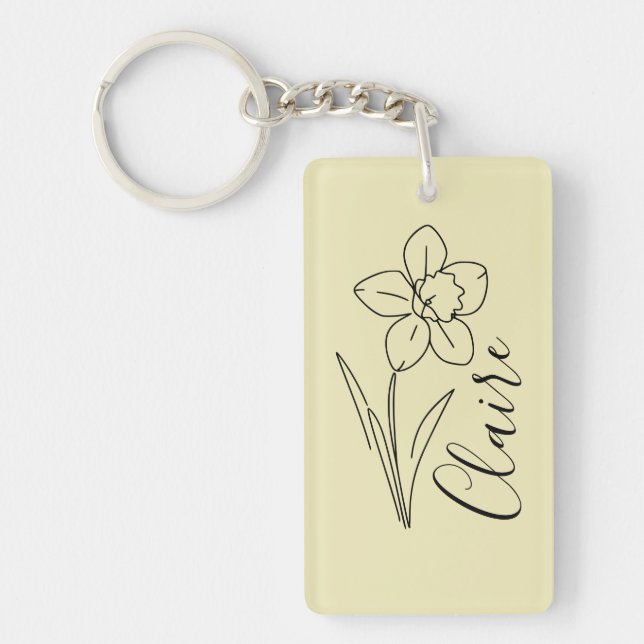 Personalised name March daffodil Birth Flower Key Ring (Front)
