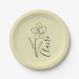 Personalised name March daffodil Birth Flower Paper Plate