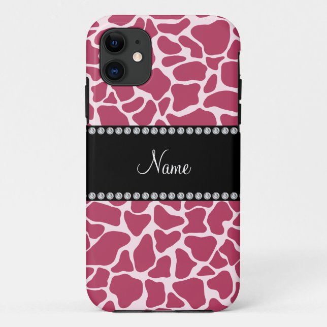 Personalised name mauve giraffe pattern Case-Mate iPhone case (Back)