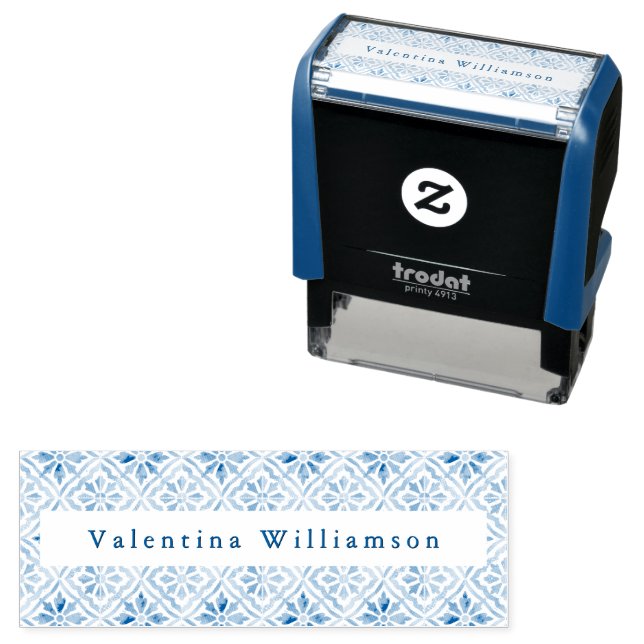 Personalised Name Mediterranean Tile Patterned Self-inking Stamp (In Situ)