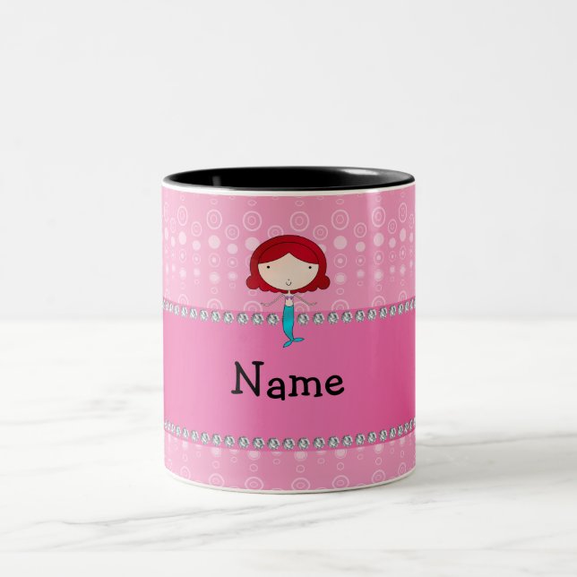 Personalised name mermaid pink bubbles Two-Tone coffee mug (Center)