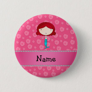 Personalised name mermaid pink flowers 6 cm round badge