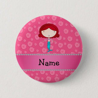 Personalised name mermaid pink flowers 6 cm round badge
