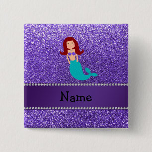 Personalised name mermaid purple glitter 15 cm square badge