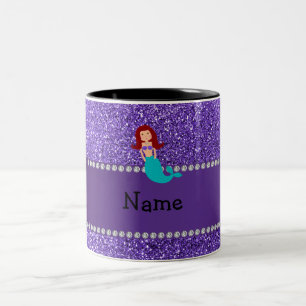 Personalised name mermaid purple glitter Two-Tone coffee mug