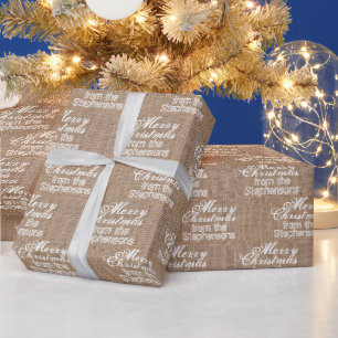 Personalised Name Merry Christmas Burlap Wrapping Paper