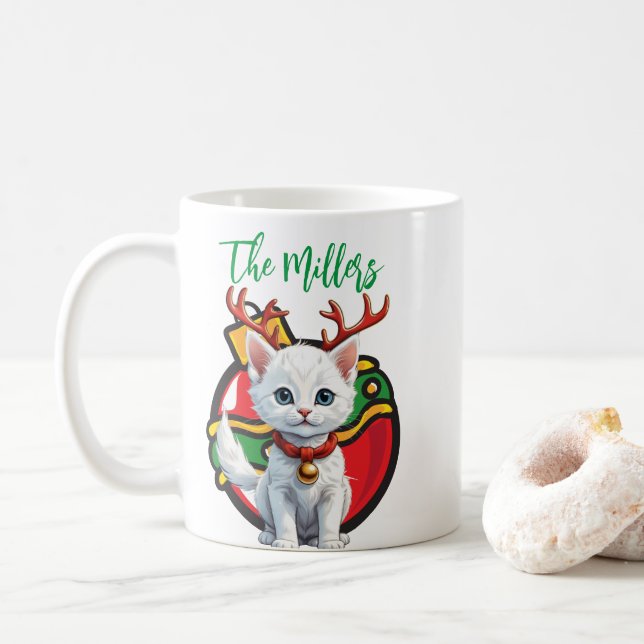 Personalised Name Merry Christmas Cat coffee mug  (With Donut)