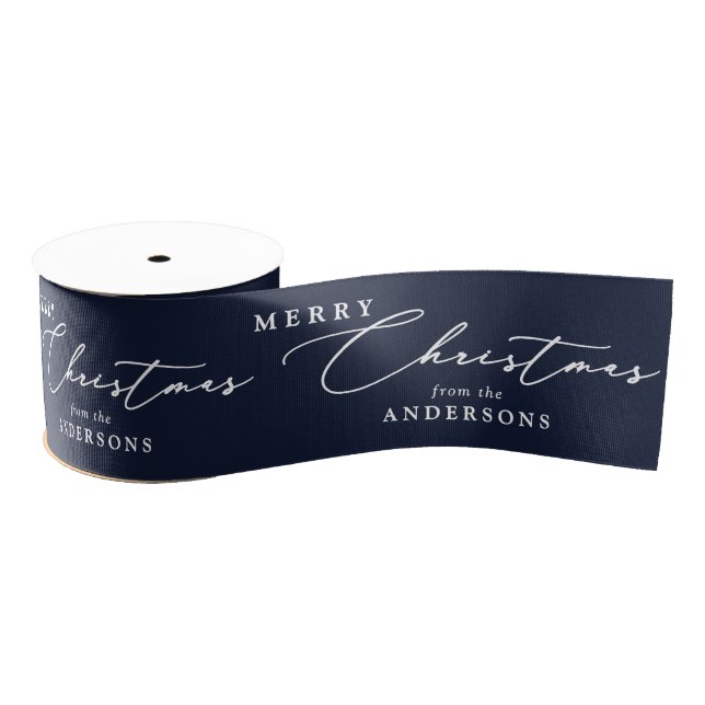 Personalised Name Merry Christmas Elegant Script Grosgrain Ribbon (Spool)