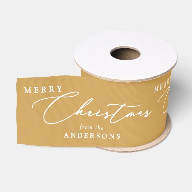 Personalised Name Merry Christmas Elegant Script Grosgrain Ribbon (Spool)