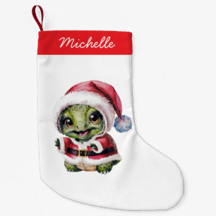 Personalised Name Merry Christmas Turtle in Santa  Small Christmas Stocking