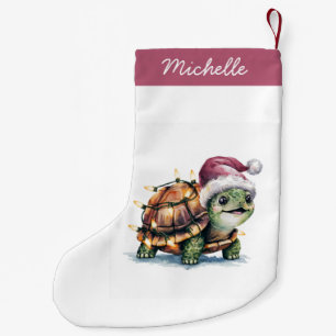 Personalised Name Merry Christmas Turtle in Santa Small Christmas Stocking