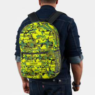 Personalised Name Military Yellow Green Camouflage Printed Backpack