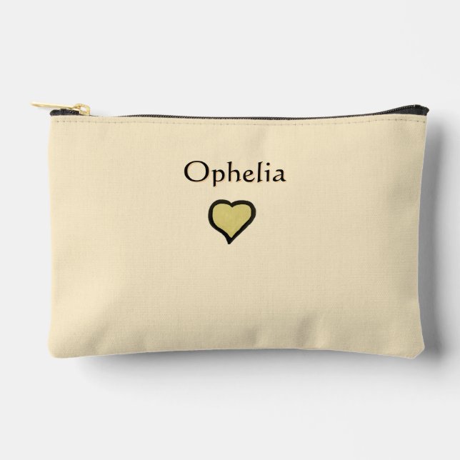Personalised Name Minimal Heart Black & Cream  Accessory Pouch (Front)