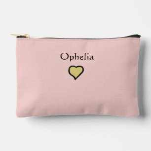 Personalised Name Minimal Heart Black & Pink Accessory Pouch
