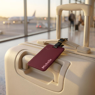 Personalised Name Minimalist Chic Burgundy & Pink Luggage Tag